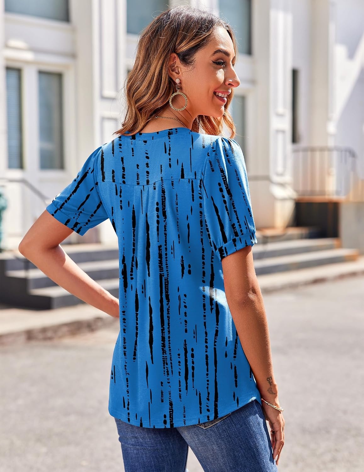 image:imageZeagoo Womens Summer Tops 2026 Puff Short Sleeve Shirts V Neck Tunic blouseZr459