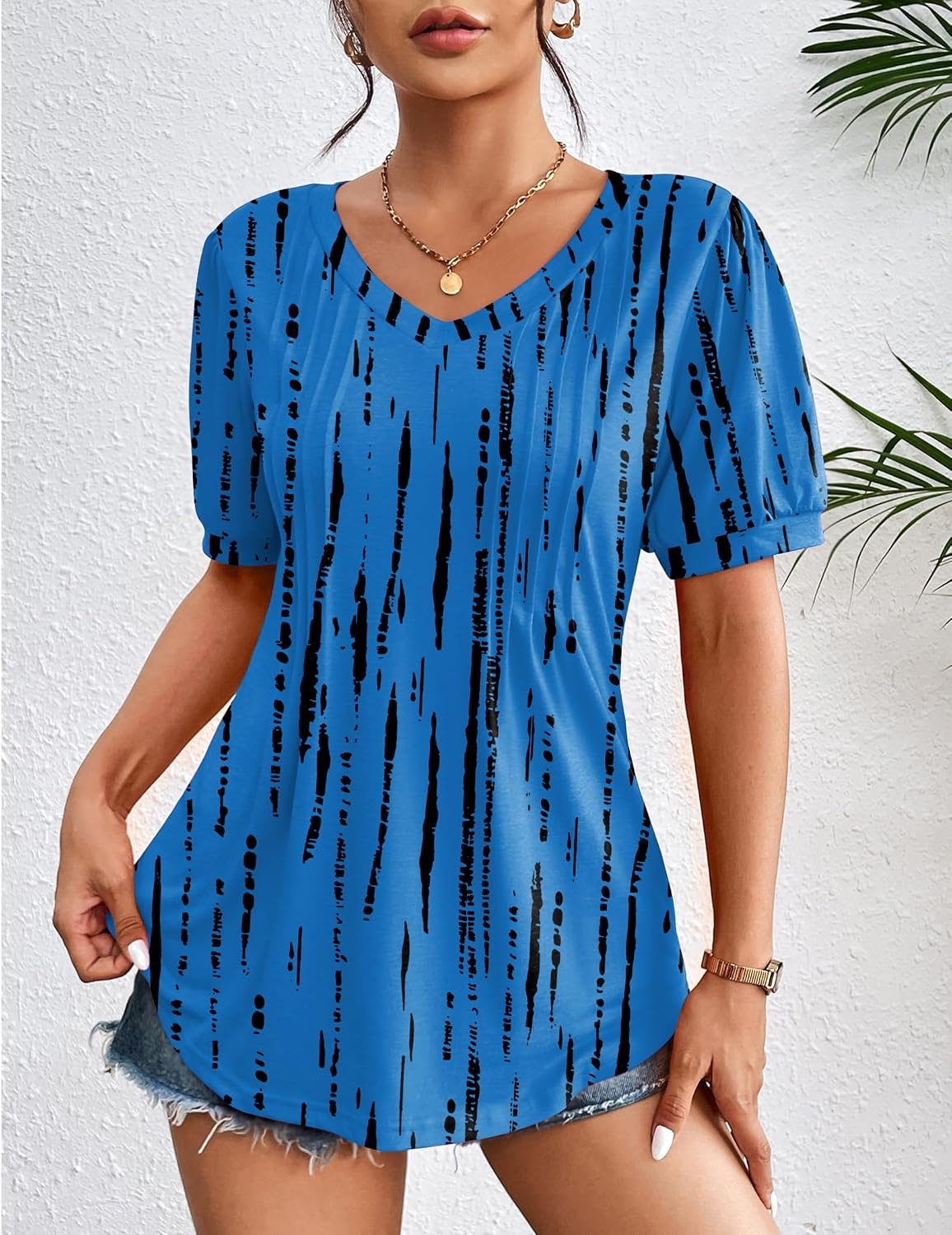 image:imageZeagoo Womens Summer Tops 2026 Puff Short Sleeve Shirts V Neck Tunic blouseZr459