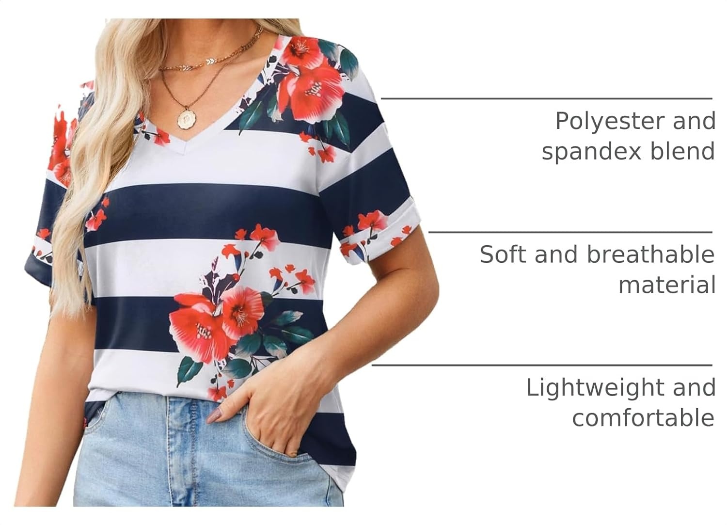image:imageZeagoo Womens Summer Tops Short Sleeve Work Casual Shirts Trendy V Neck TeeBf98