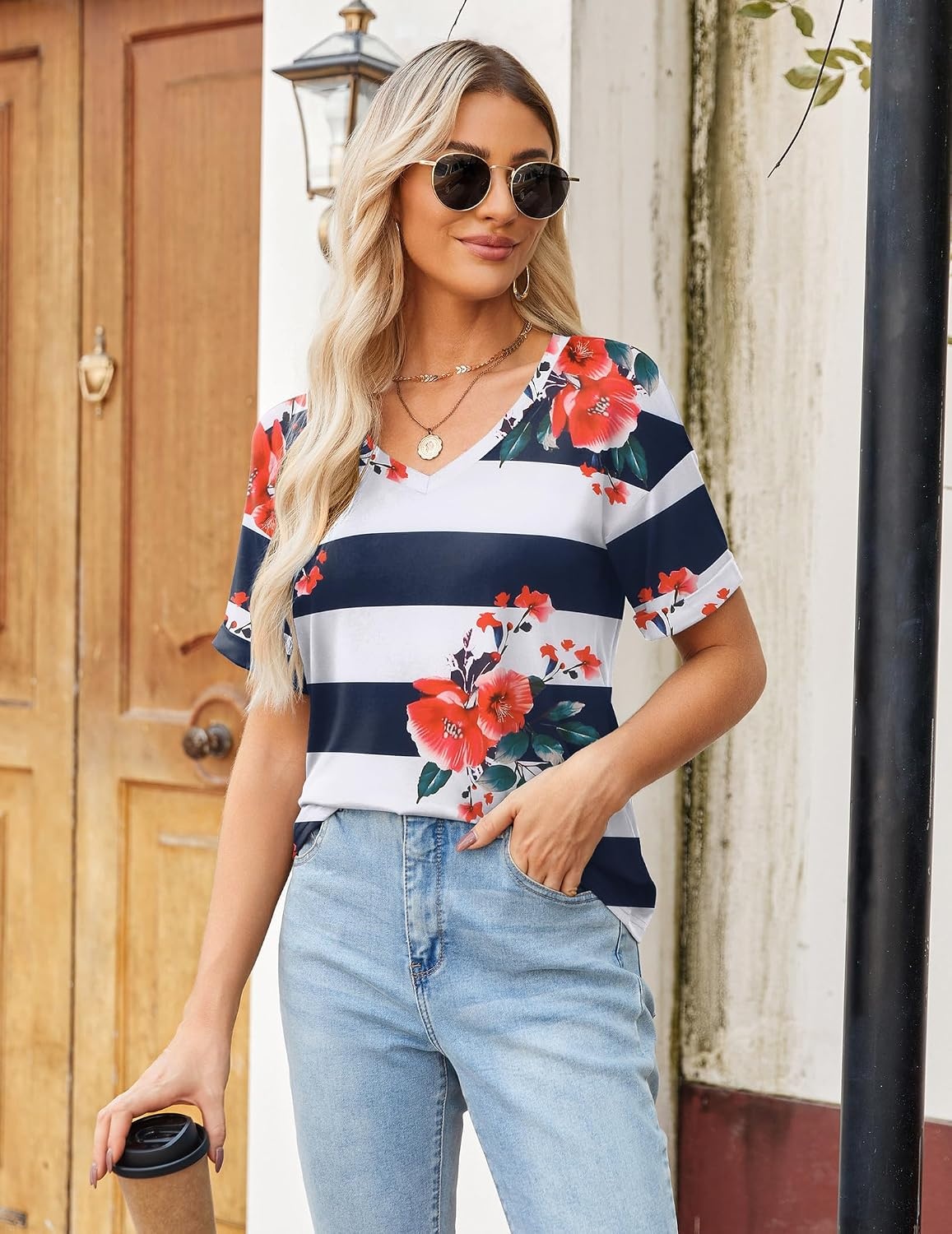 image:imageZeagoo Womens Summer Tops Short Sleeve Work Casual Shirts Trendy V Neck TeeBf98