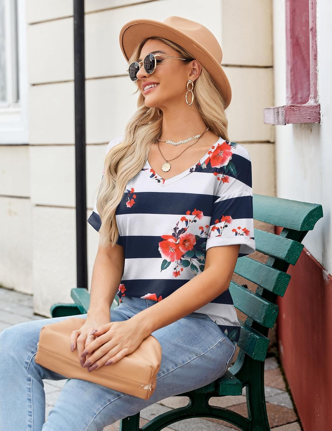 image:imageZeagoo Womens Summer Tops Short Sleeve Work Casual Shirts Trendy V Neck TeeBf98