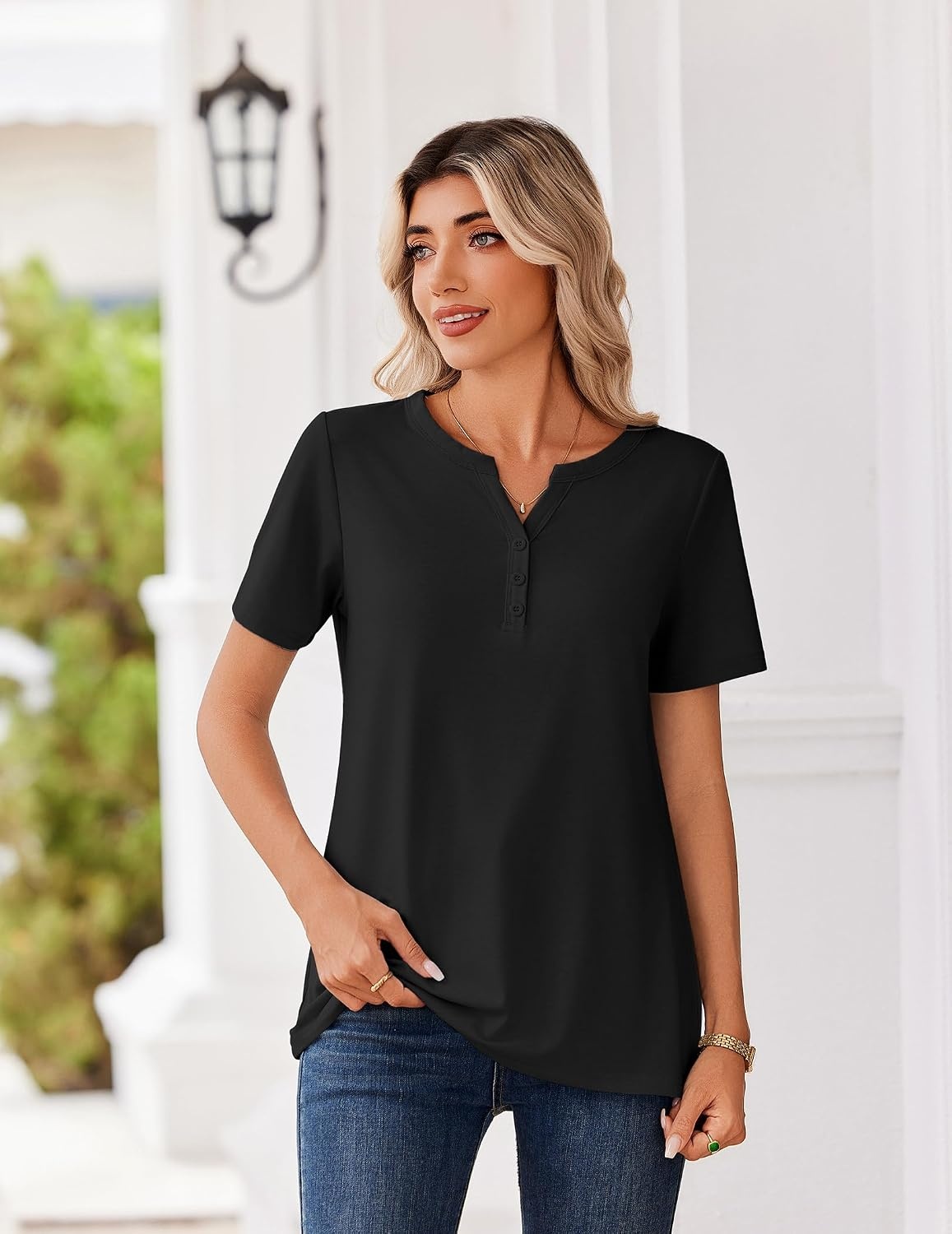 image:imageZeagoo Womens Summer Tops V Neck Short Sleeve Shirts Dressy Casual BlouseAblack