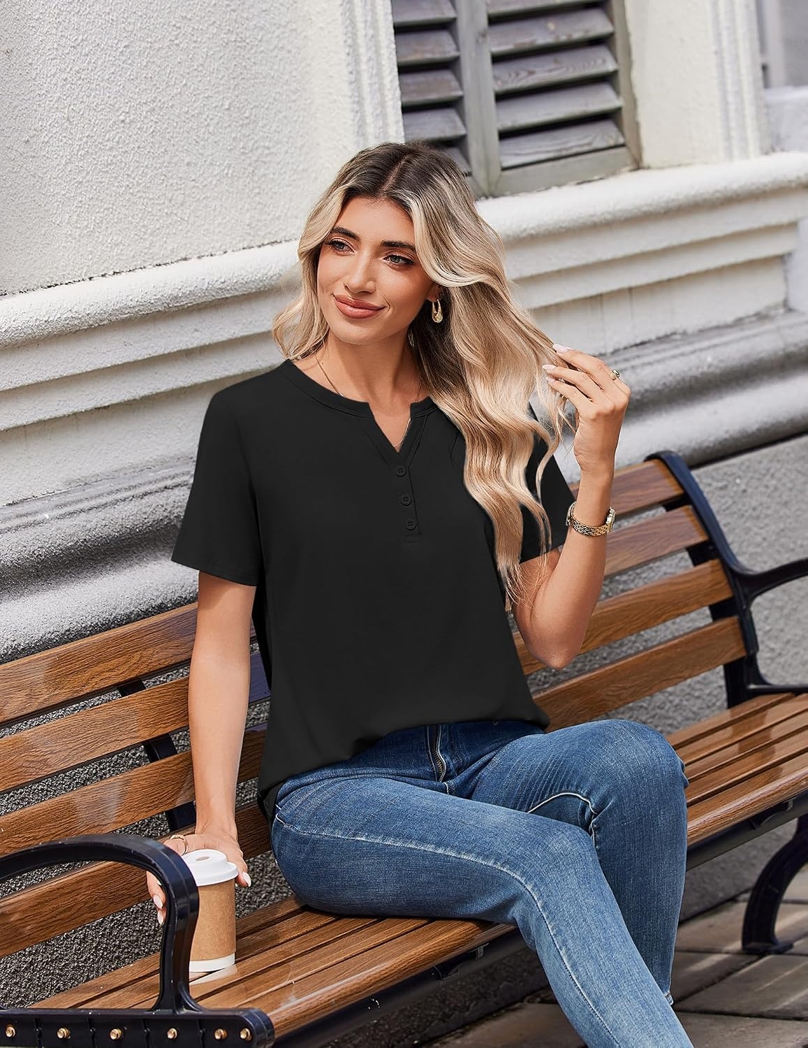 image:imageZeagoo Womens Summer Tops V Neck Short Sleeve Shirts Dressy Casual BlouseAblack