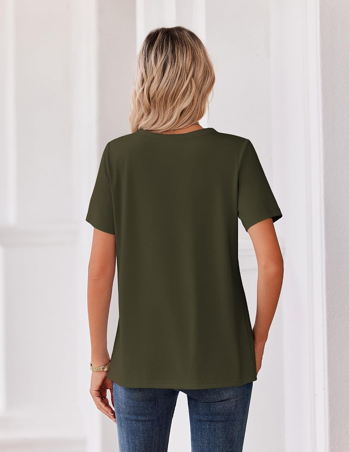image:imageZeagoo Womens Summer Tops V Neck Short Sleeve Shirts Dressy Casual BlouseArmy Green