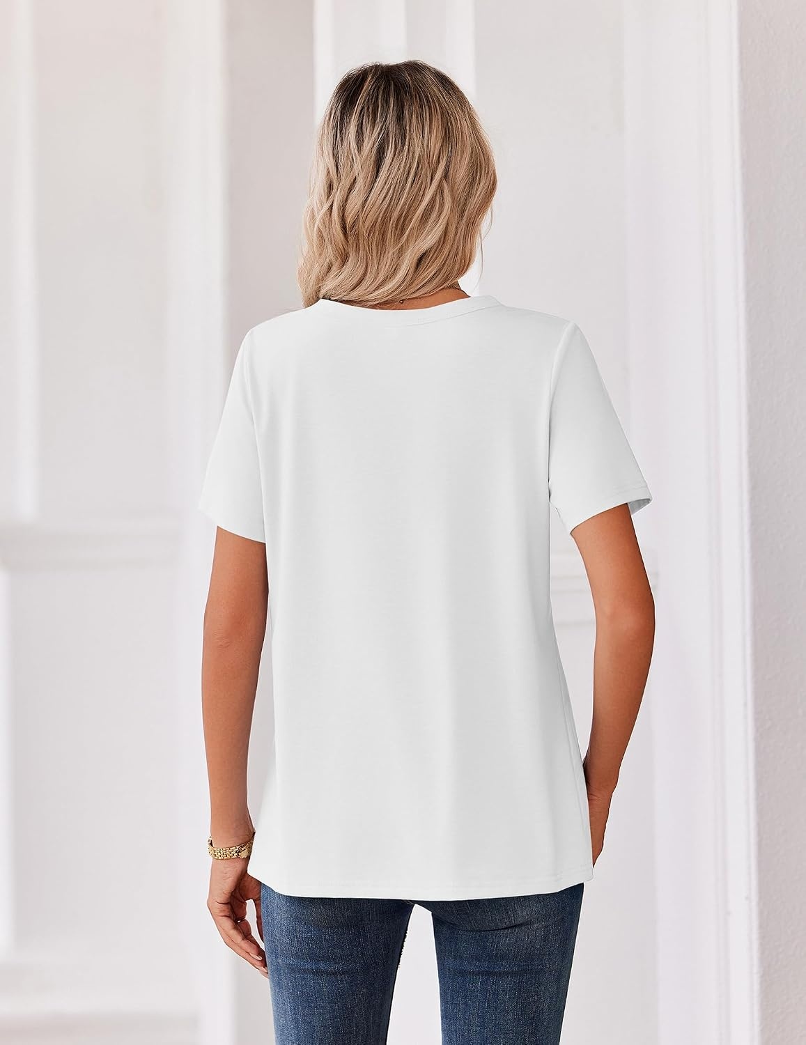 image:imageZeagoo Womens Summer Tops V Neck Short Sleeve Shirts Dressy Casual BlouseAwhite