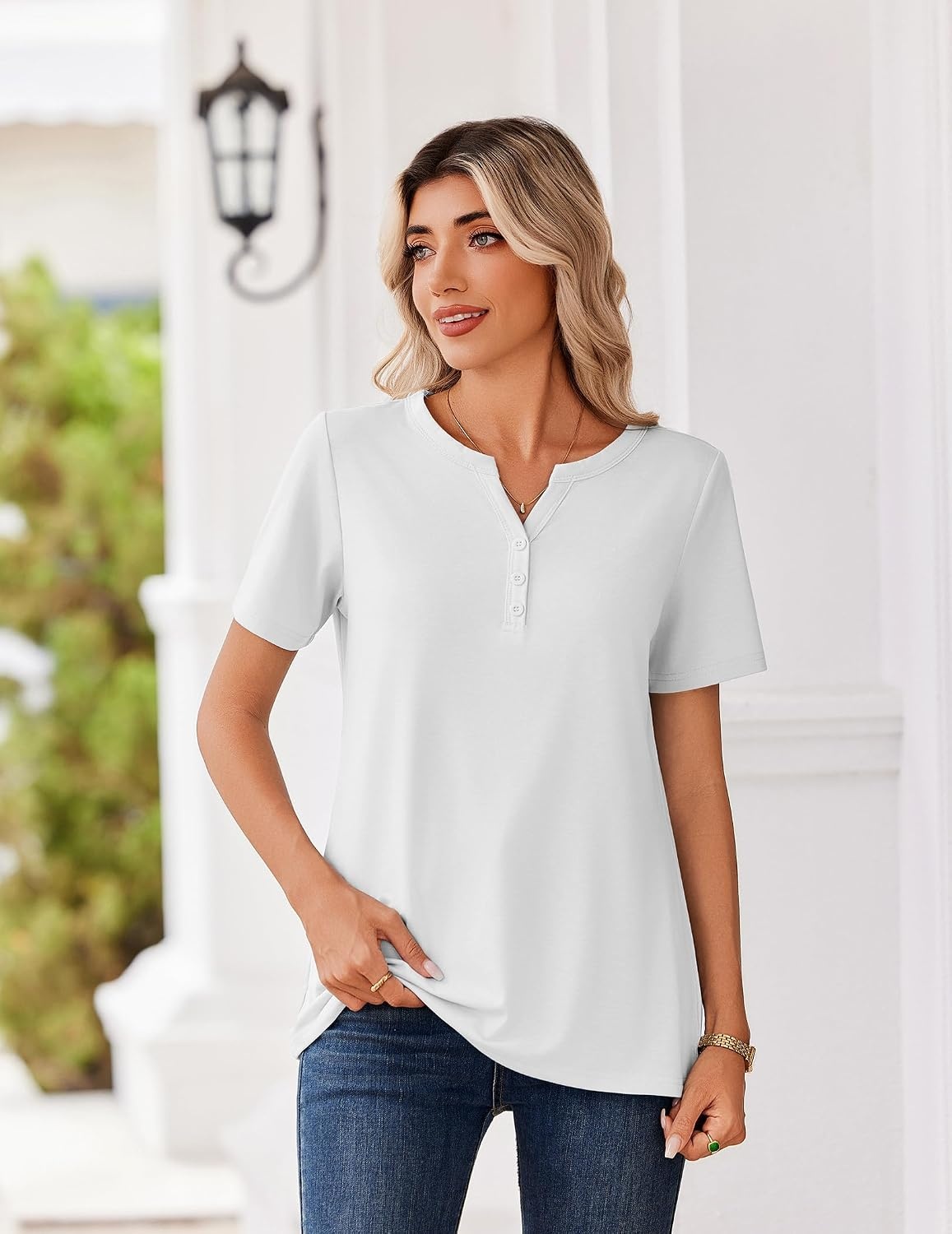 image:imageZeagoo Womens Summer Tops V Neck Short Sleeve Shirts Dressy Casual BlouseAwhite