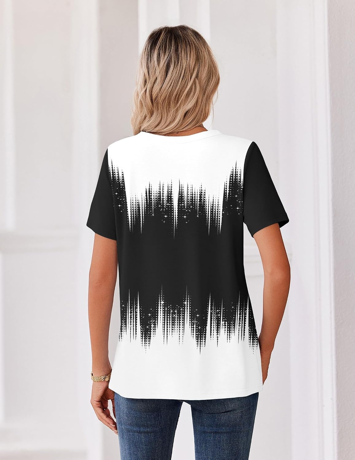 image:imageZeagoo Womens Summer Tops V Neck Short Sleeve Shirts Dressy Casual BlouseBlack White Gradient