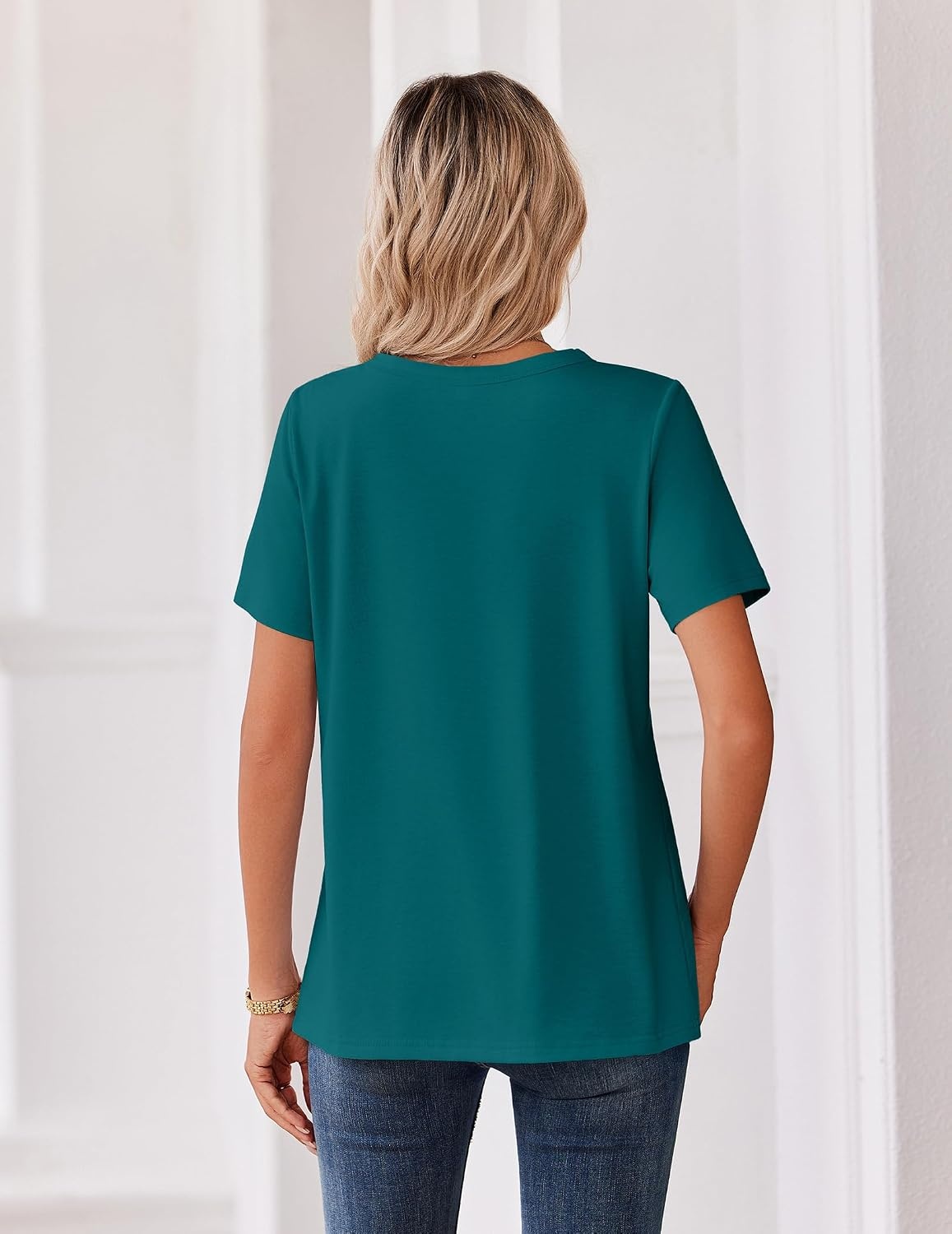 image:imageZeagoo Womens Summer Tops V Neck Short Sleeve Shirts Dressy Casual BlouseBlue Green