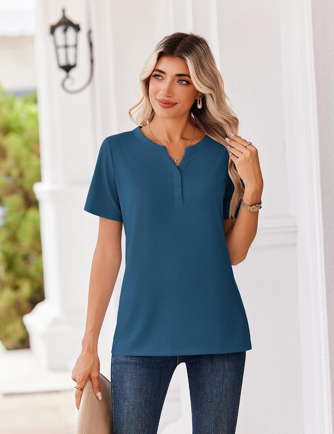 image:imageZeagoo Womens Summer Tops V Neck Short Sleeve Shirts Dressy Casual BlouseDark Blue
