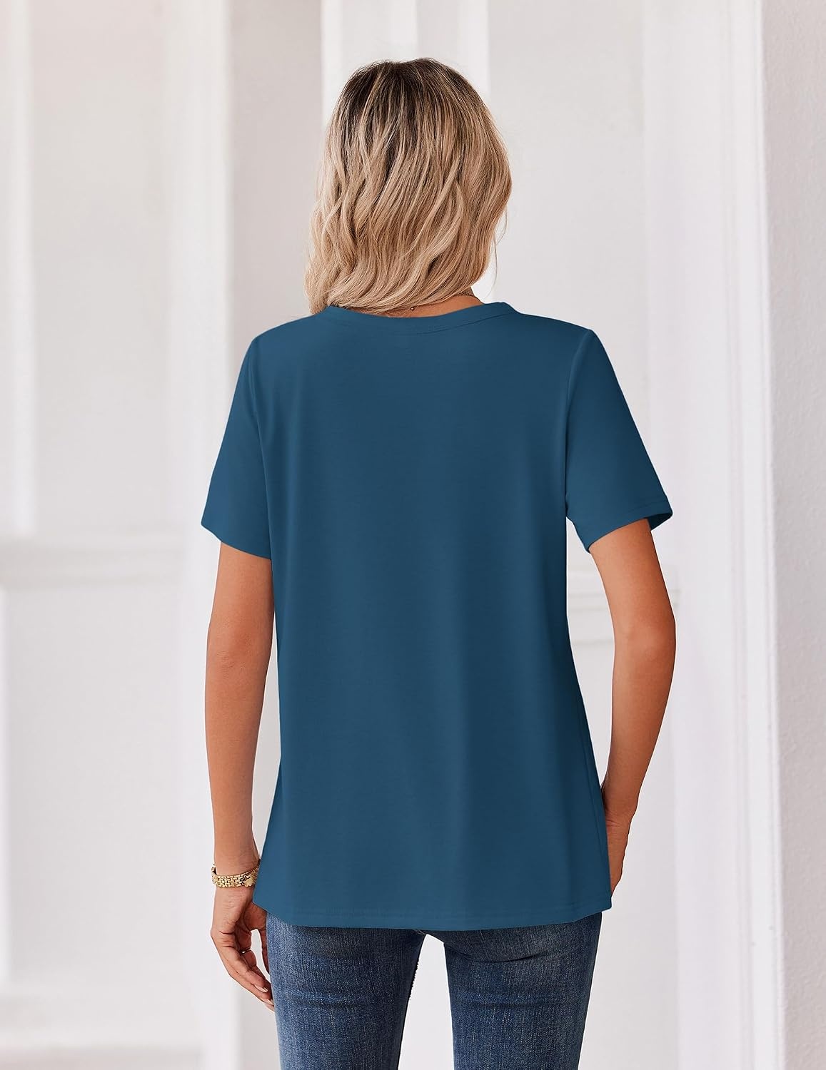image:imageZeagoo Womens Summer Tops V Neck Short Sleeve Shirts Dressy Casual BlouseDark Blue