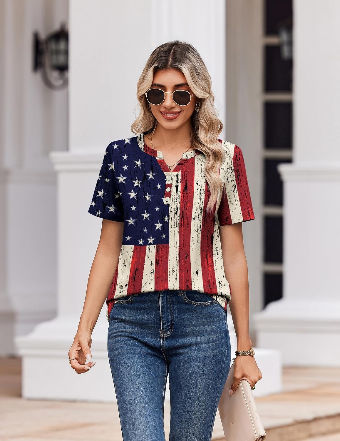 image:imageZeagoo Womens Summer Tops V Neck Short Sleeve Shirts Dressy Casual BlouseGq38