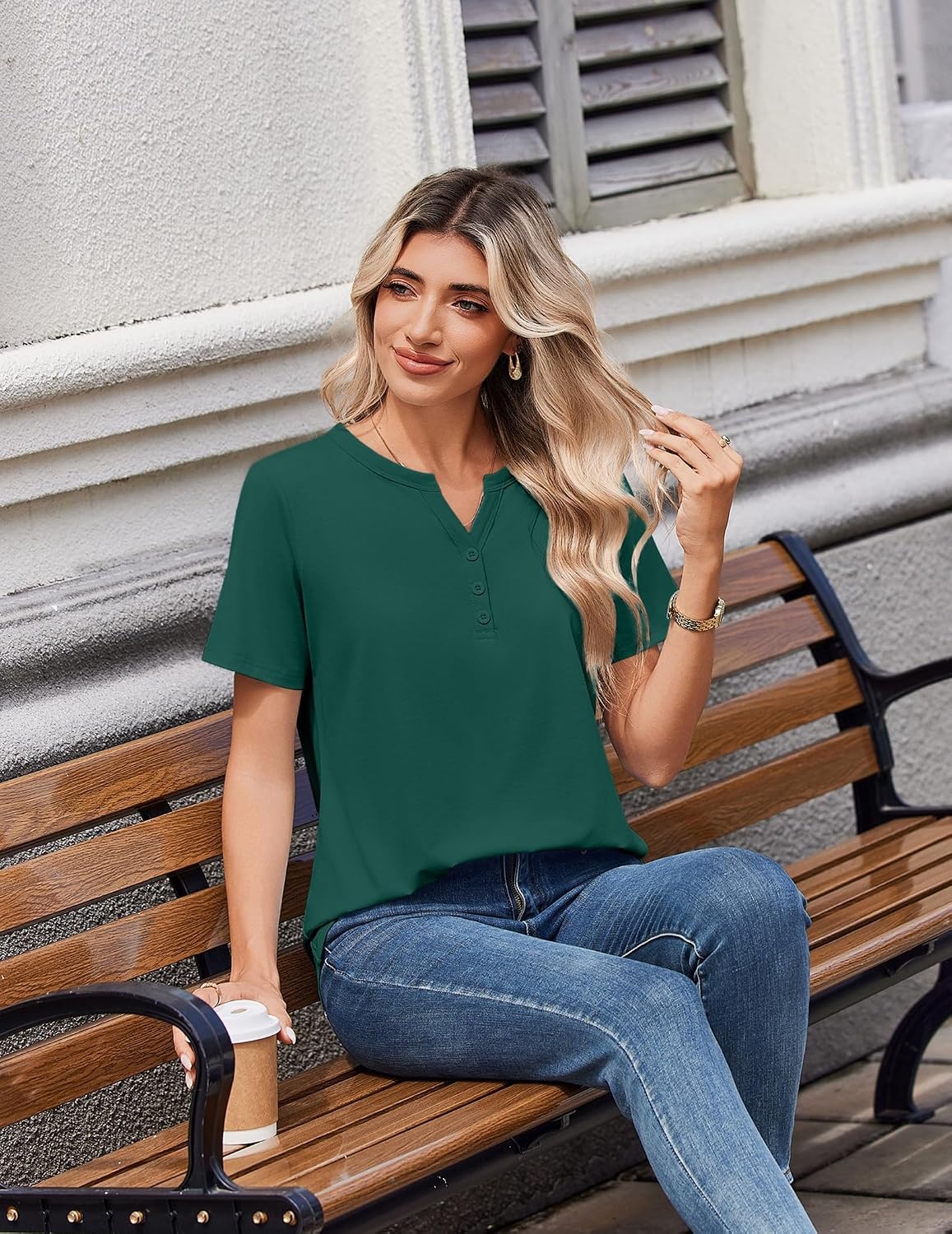 image:imageZeagoo Womens Summer Tops V Neck Short Sleeve Shirts Dressy Casual BlouseGreen