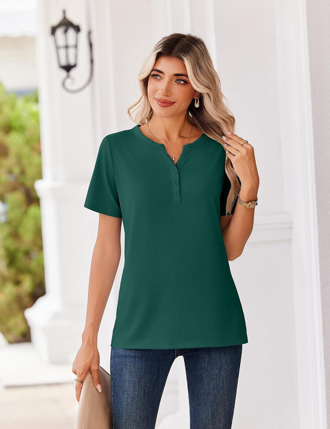 image:imageZeagoo Womens Summer Tops V Neck Short Sleeve Shirts Dressy Casual BlouseGreen