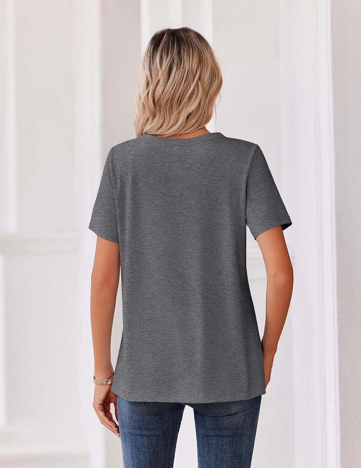 image:imageZeagoo Womens Summer Tops V Neck Short Sleeve Shirts Dressy Casual BlouseGrey