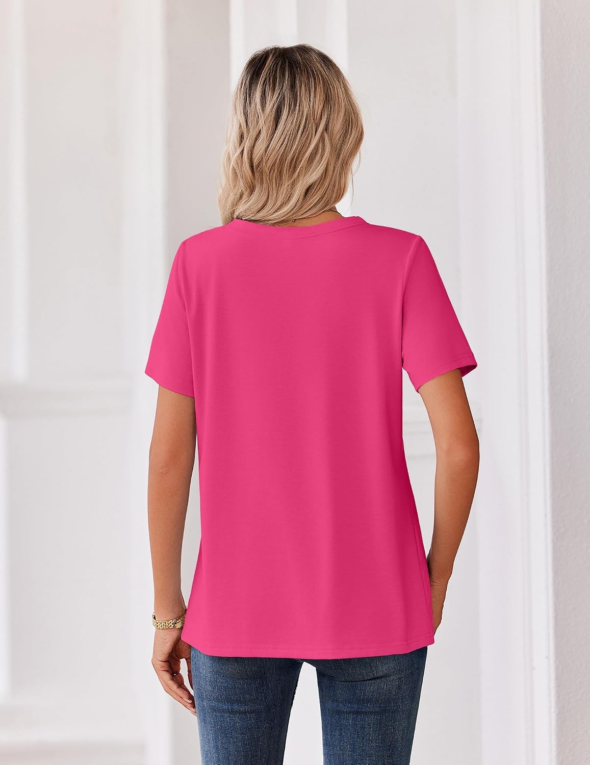 image:imageZeagoo Womens Summer Tops V Neck Short Sleeve Shirts Dressy Casual BlouseHot Pink