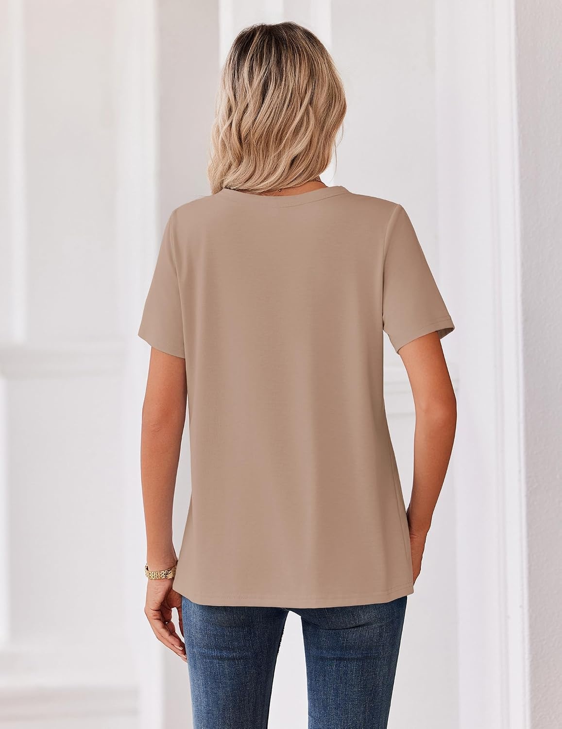 image:imageZeagoo Womens Summer Tops V Neck Short Sleeve Shirts Dressy Casual BlouseKhaki