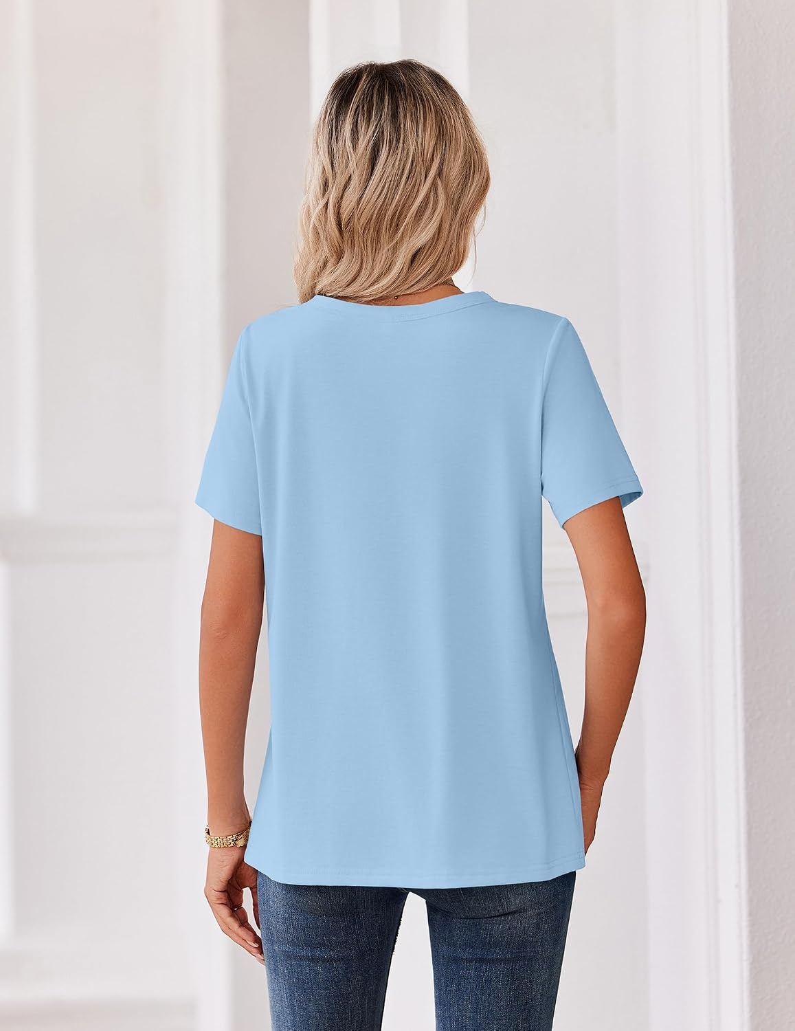 image:imageZeagoo Womens Summer Tops V Neck Short Sleeve Shirts Dressy Casual BlouseLight Blue
