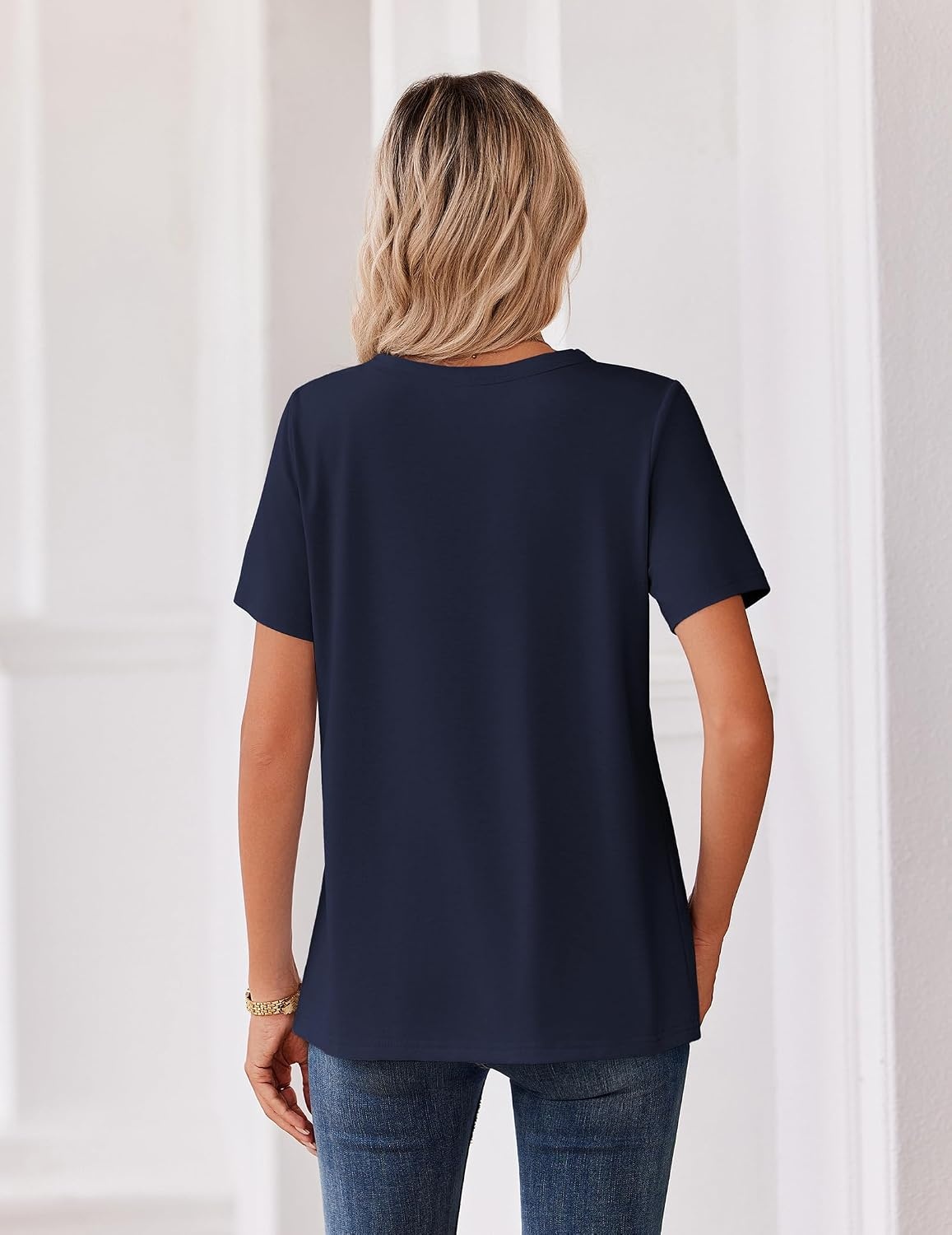 image:imageZeagoo Womens Summer Tops V Neck Short Sleeve Shirts Dressy Casual BlouseNavy Blue