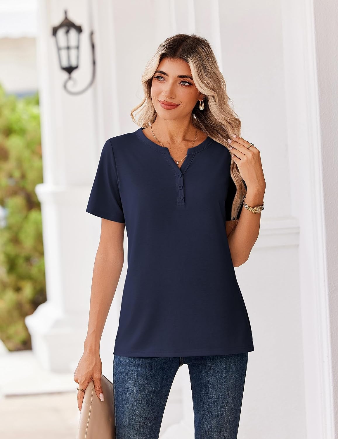 image:imageZeagoo Womens Summer Tops V Neck Short Sleeve Shirts Dressy Casual BlouseNavy Blue