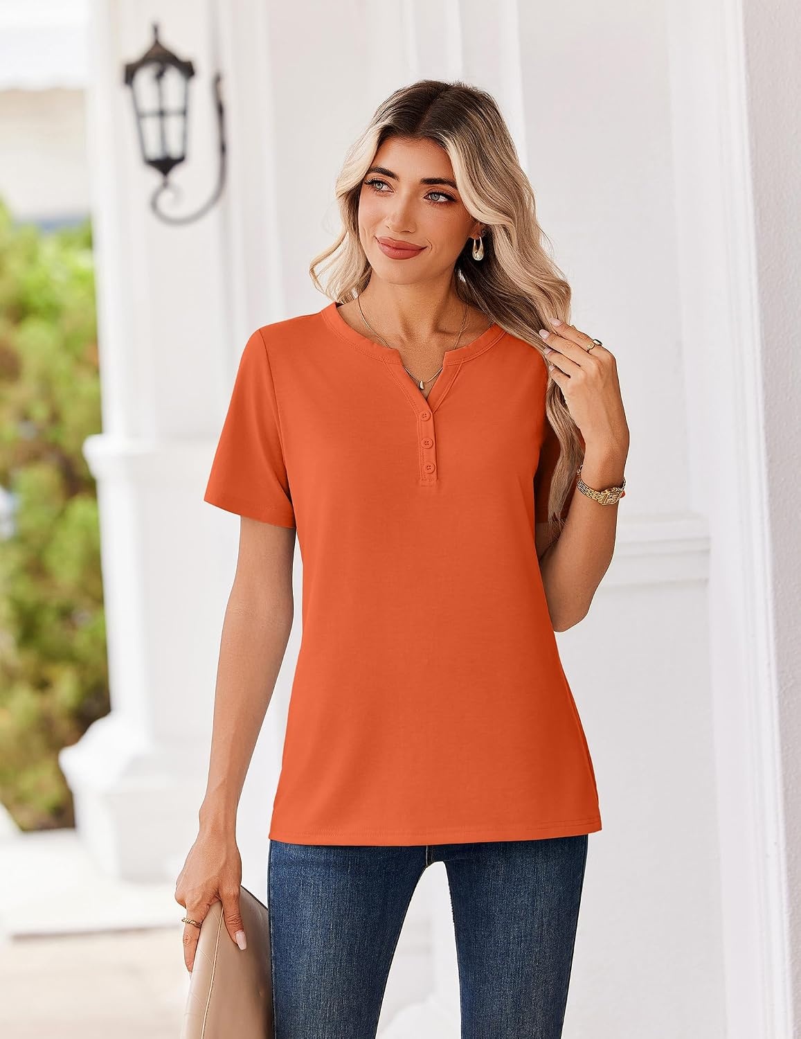 image:imageZeagoo Womens Summer Tops V Neck Short Sleeve Shirts Dressy Casual BlouseOrange