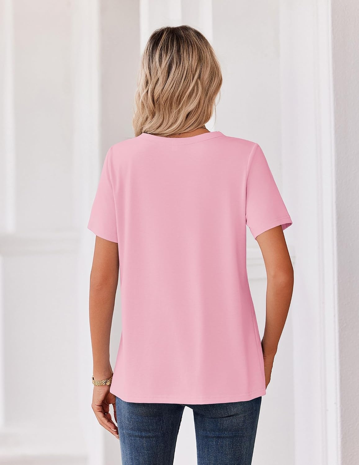 image:imageZeagoo Womens Summer Tops V Neck Short Sleeve Shirts Dressy Casual BlousePink