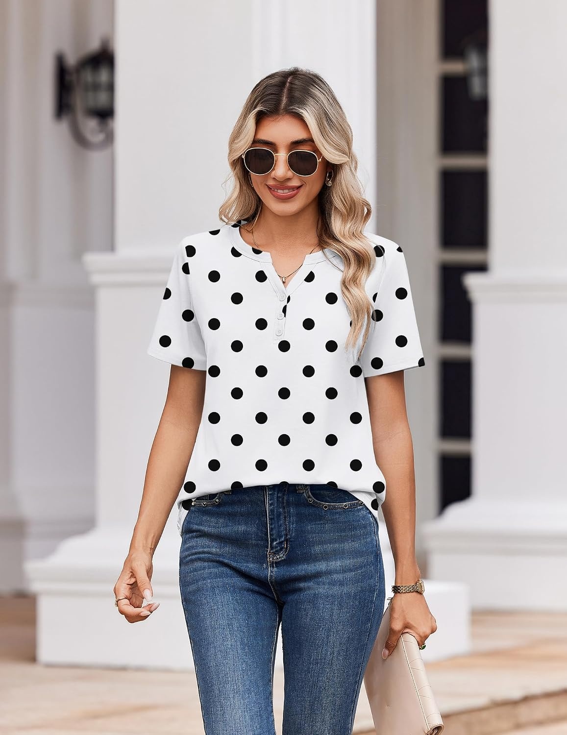 image:imageZeagoo Womens Summer Tops V Neck Short Sleeve Shirts Dressy Casual BlousePolka Dots