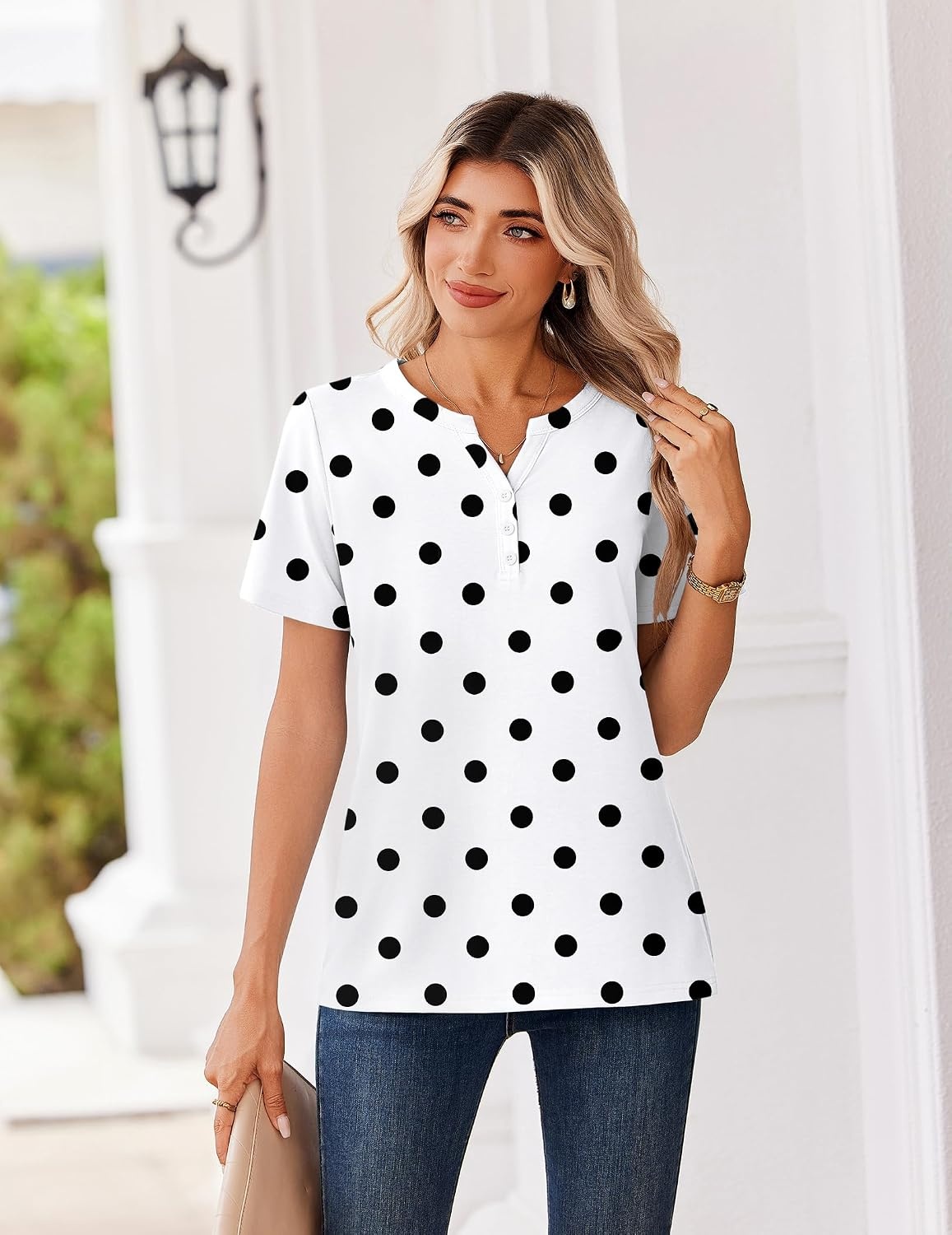 image:imageZeagoo Womens Summer Tops V Neck Short Sleeve Shirts Dressy Casual BlousePolka Dots