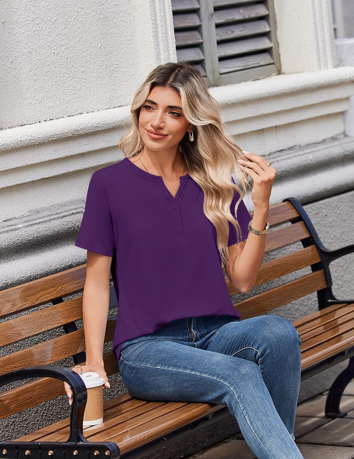 image:imageZeagoo Womens Summer Tops V Neck Short Sleeve Shirts Dressy Casual BlousePurple