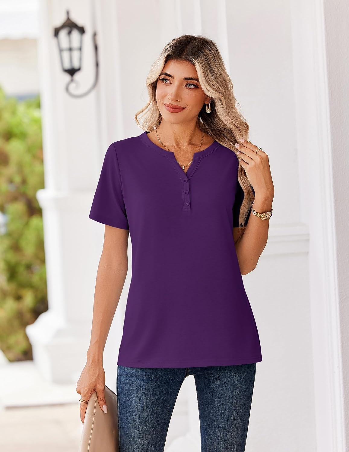 image:imageZeagoo Womens Summer Tops V Neck Short Sleeve Shirts Dressy Casual BlousePurple