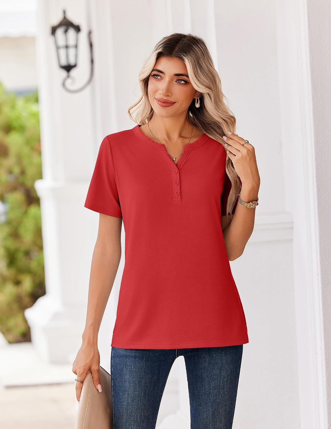 image:imageZeagoo Womens Summer Tops V Neck Short Sleeve Shirts Dressy Casual BlouseRed