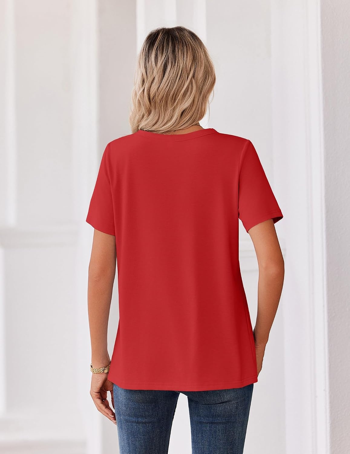 image:imageZeagoo Womens Summer Tops V Neck Short Sleeve Shirts Dressy Casual BlouseRed
