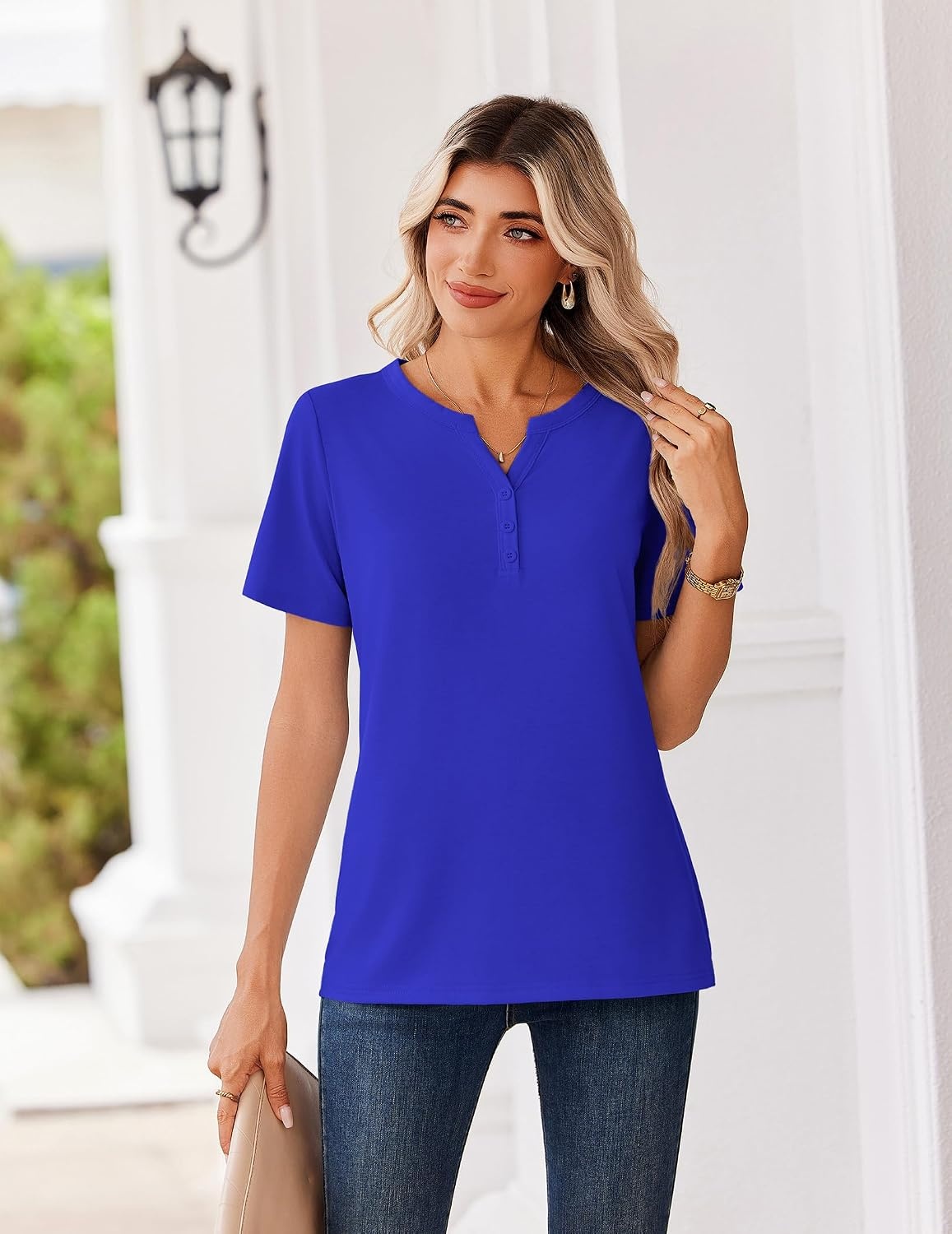 image:imageZeagoo Womens Summer Tops V Neck Short Sleeve Shirts Dressy Casual BlouseSky Blue