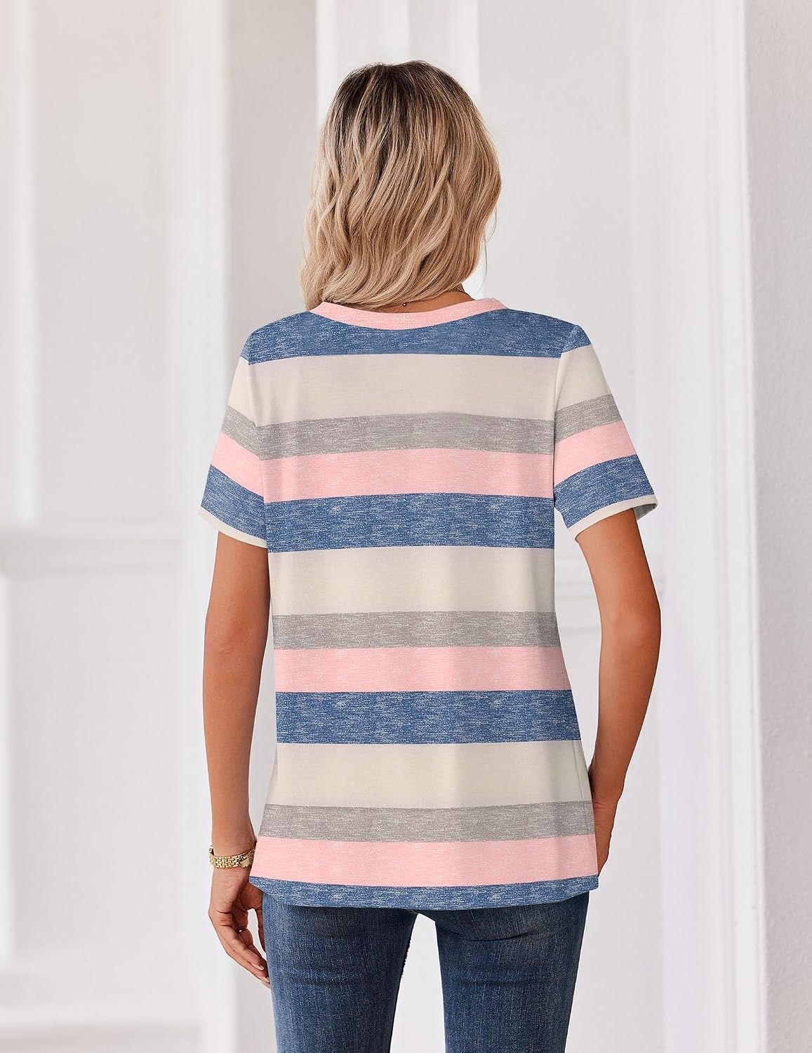 image:imageZeagoo Womens Summer Tops V Neck Short Sleeve Shirts Dressy Casual BlouseStripedtw669
