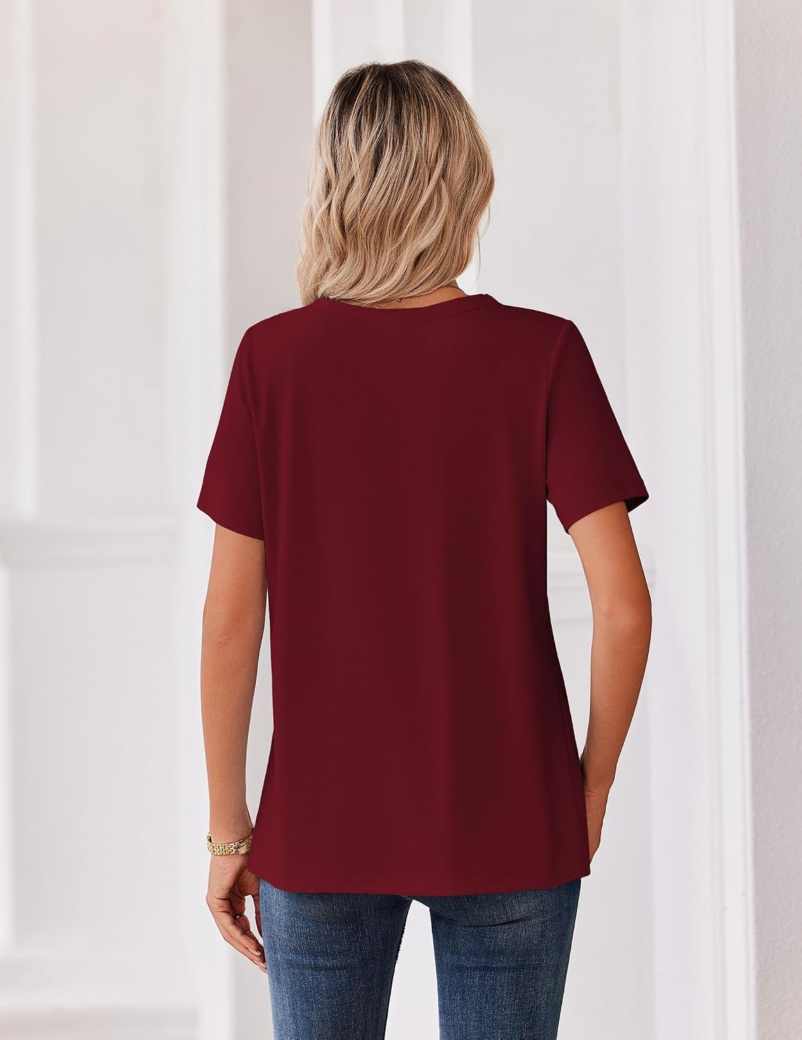 image:imageZeagoo Womens Summer Tops V Neck Short Sleeve Shirts Dressy Casual BlouseWine Red