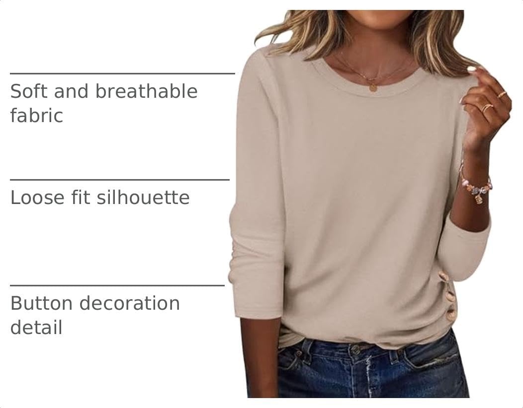 image:imageZeagoo Womens Tops 2025 Long Sleeve Shirts for Fall Round Neck Blouses Floral Tunic Tops with Buttons DecorBeige