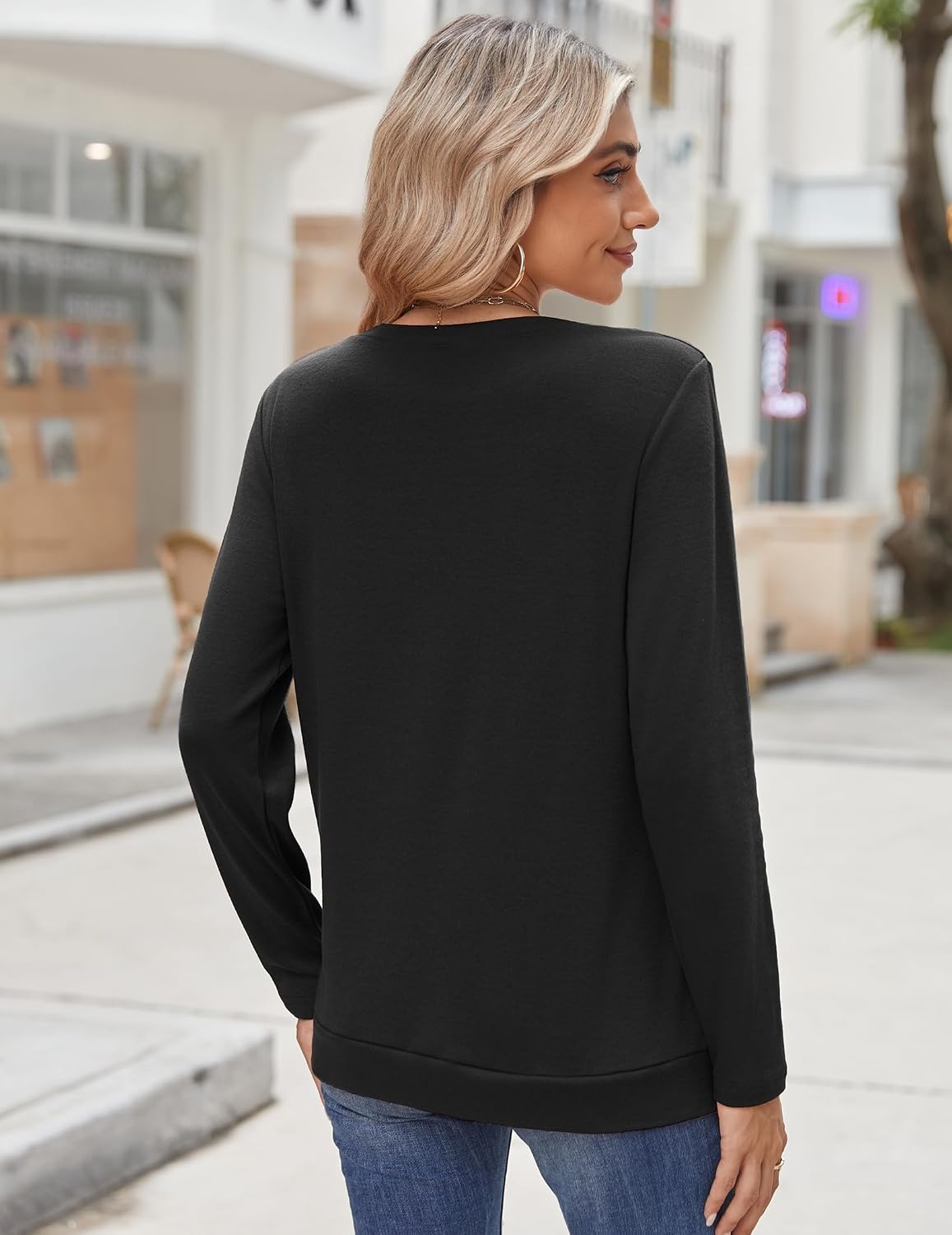 image:imageZeagoo Womens Tops 2025 Long Sleeve Shirts for Fall Round Neck Blouses Floral Tunic Tops with Buttons DecorBlack