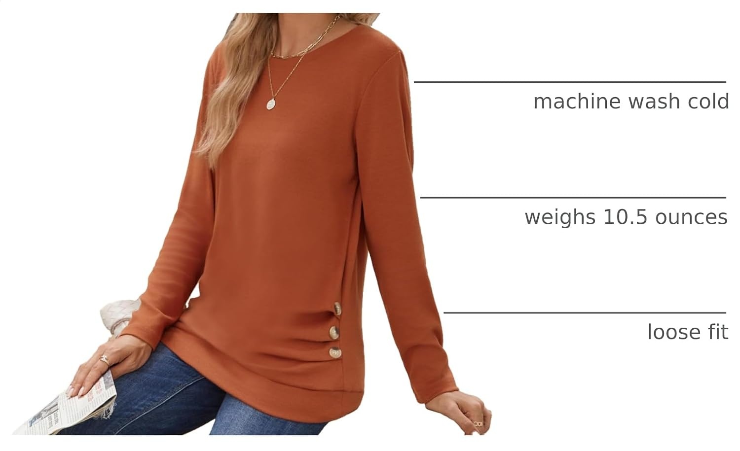 image:imageZeagoo Womens Tops 2025 Long Sleeve Shirts for Fall Round Neck Blouses Floral Tunic Tops with Buttons DecorCaramel