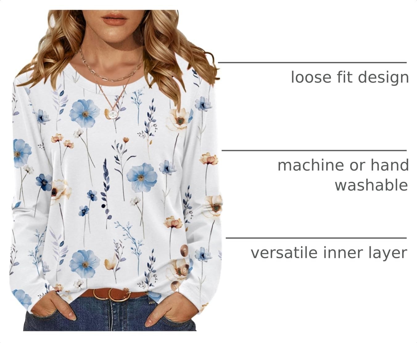 image:imageZeagoo Womens Tops 2025 Long Sleeve Shirts for Fall Round Neck Blouses Floral Tunic Tops with Buttons DecorFloral112