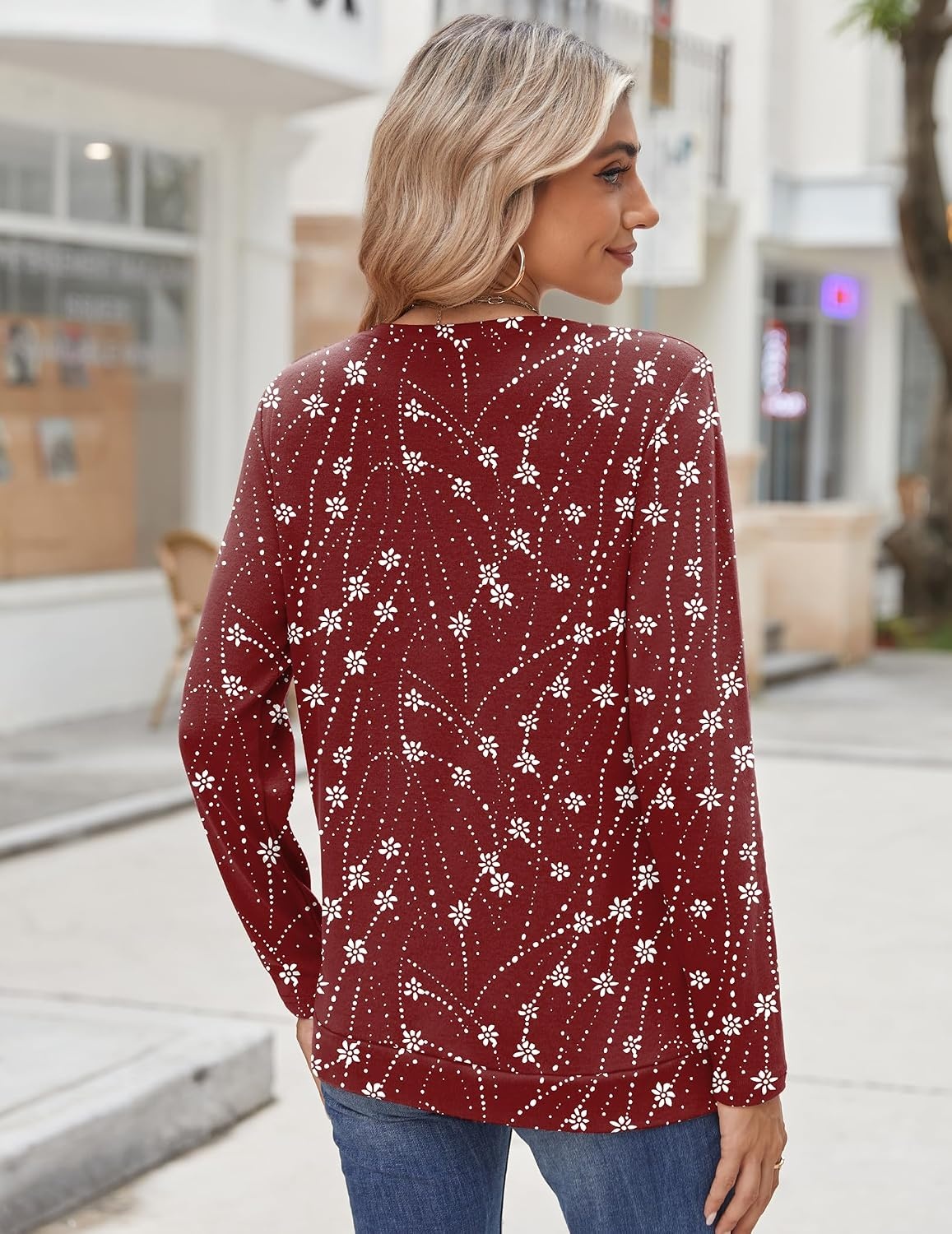 image:imageZeagoo Womens Tops 2025 Long Sleeve Shirts for Fall Round Neck Blouses Floral Tunic Tops with Buttons DecorFloral140