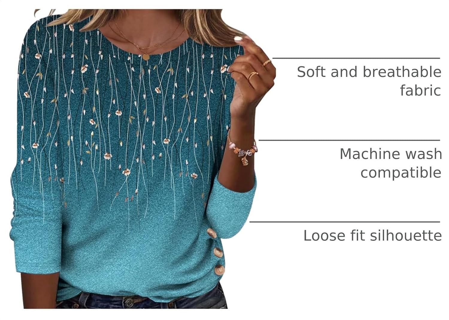 image:imageZeagoo Womens Tops 2025 Long Sleeve Shirts for Fall Round Neck Blouses Floral Tunic Tops with Buttons DecorFloral363