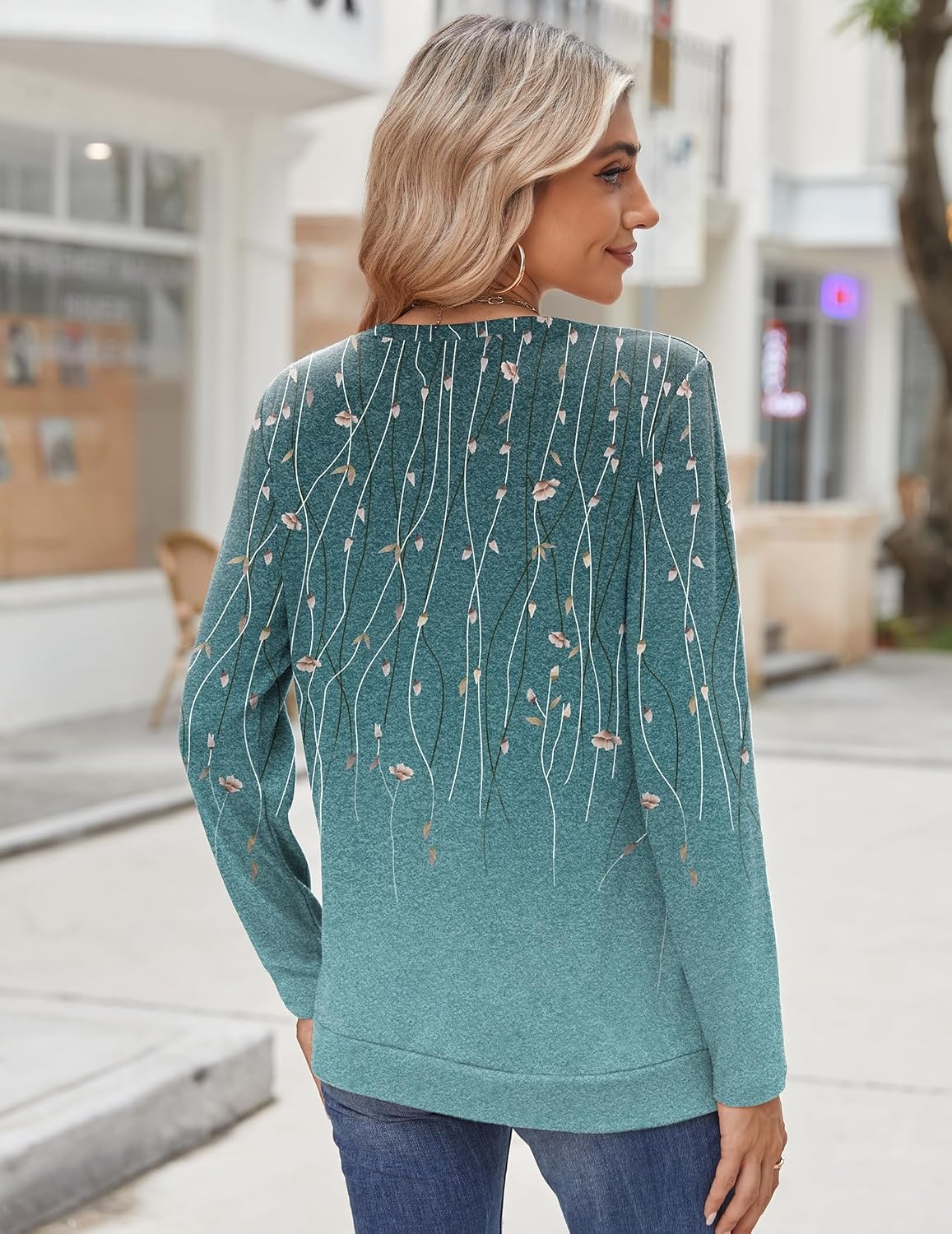 image:imageZeagoo Womens Tops 2025 Long Sleeve Shirts for Fall Round Neck Blouses Floral Tunic Tops with Buttons DecorFloral363