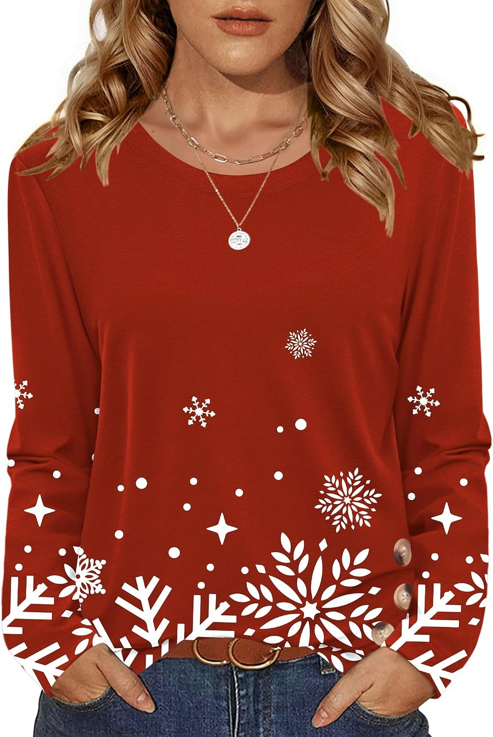 image:imageZeagoo Womens Tops 2025 Long Sleeve Shirts for Fall Round Neck Blouses Floral Tunic Tops with Buttons DecorFloralsd507