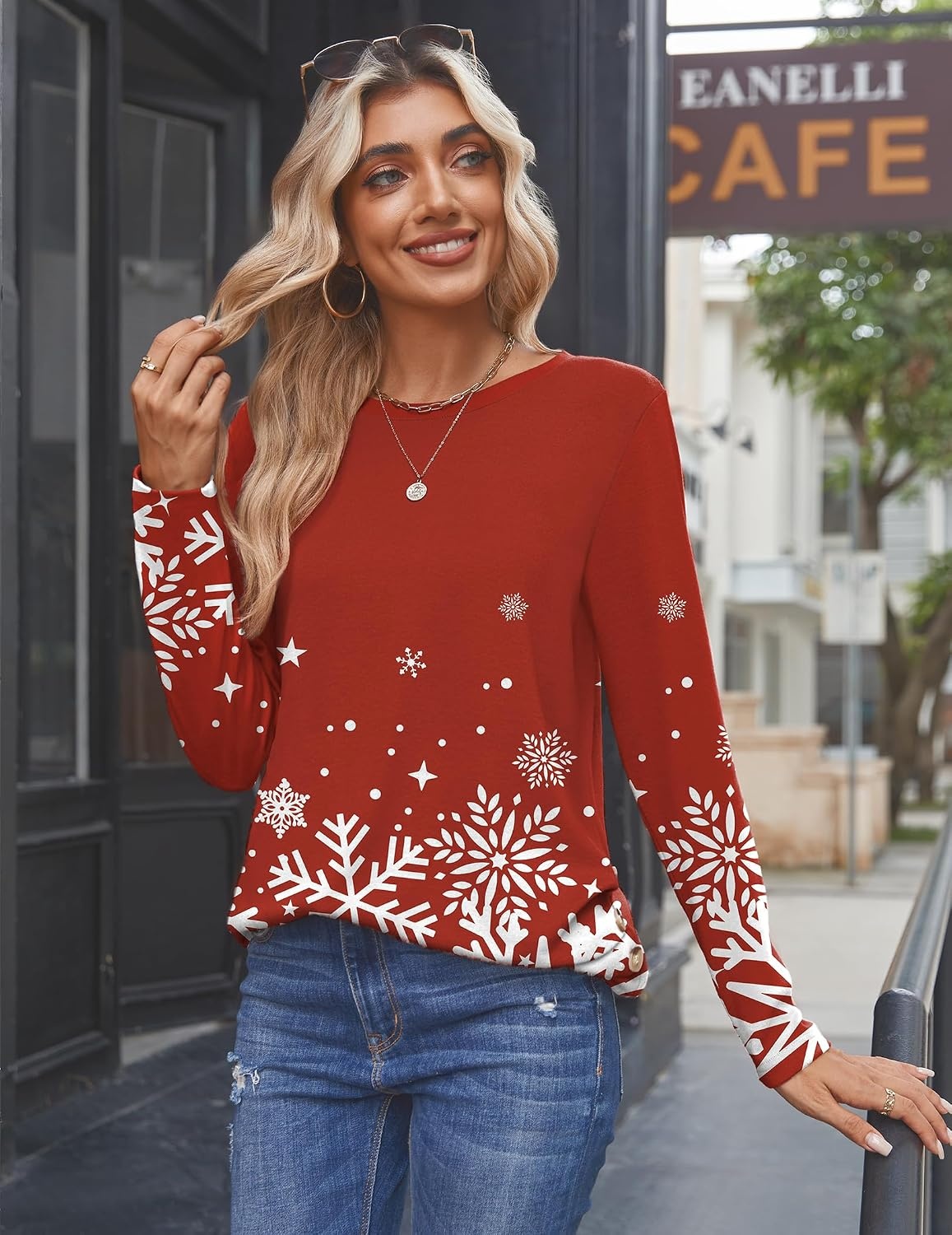 image:imageZeagoo Womens Tops 2025 Long Sleeve Shirts for Fall Round Neck Blouses Floral Tunic Tops with Buttons DecorFloralsd507
