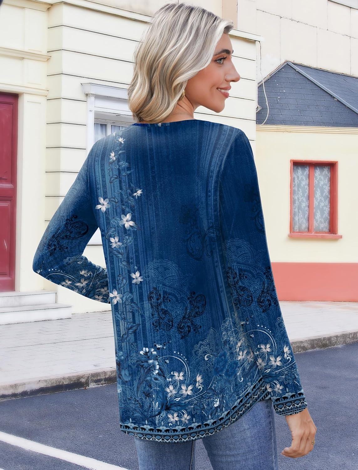 image:imageZeagoo Womens Tops Long Sleeve Shirts Boho Tops for Women 2026 Fall Blouses Ladies Sweatshirts Spring Fashion ClothingA01blue Print
