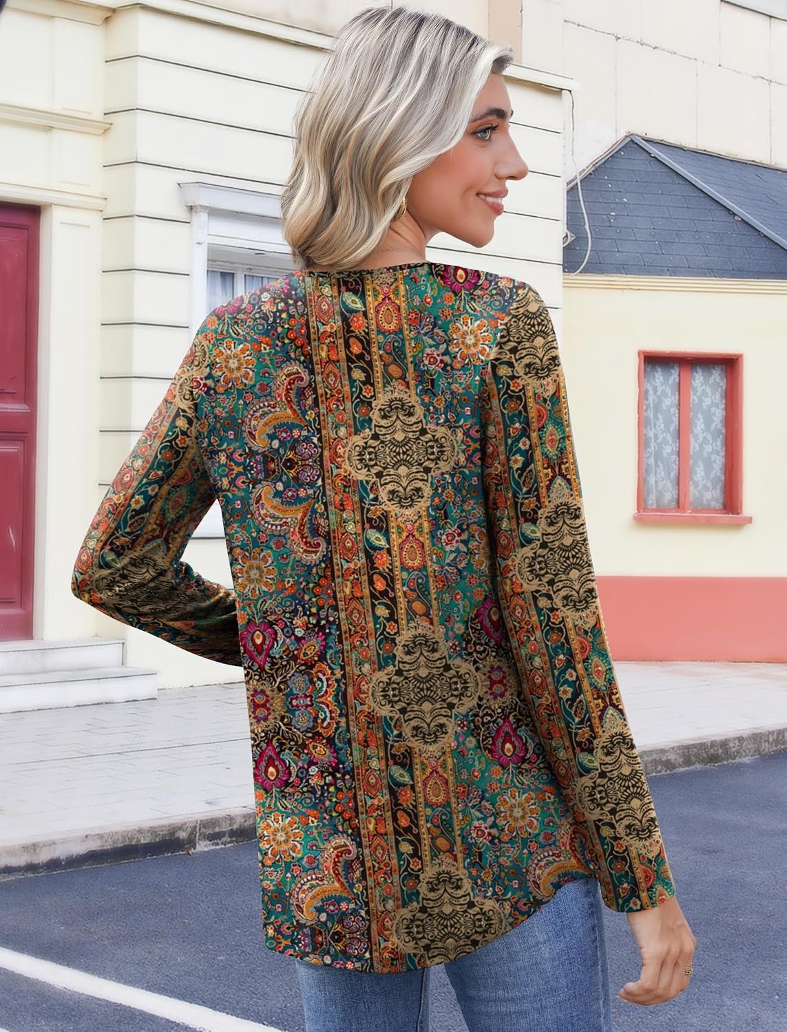 image:imageZeagoo Womens Tops Long Sleeve Shirts Boho Tops for Women 2026 Fall Blouses Ladies Sweatshirts Spring Fashion ClothingA01ethnic Style