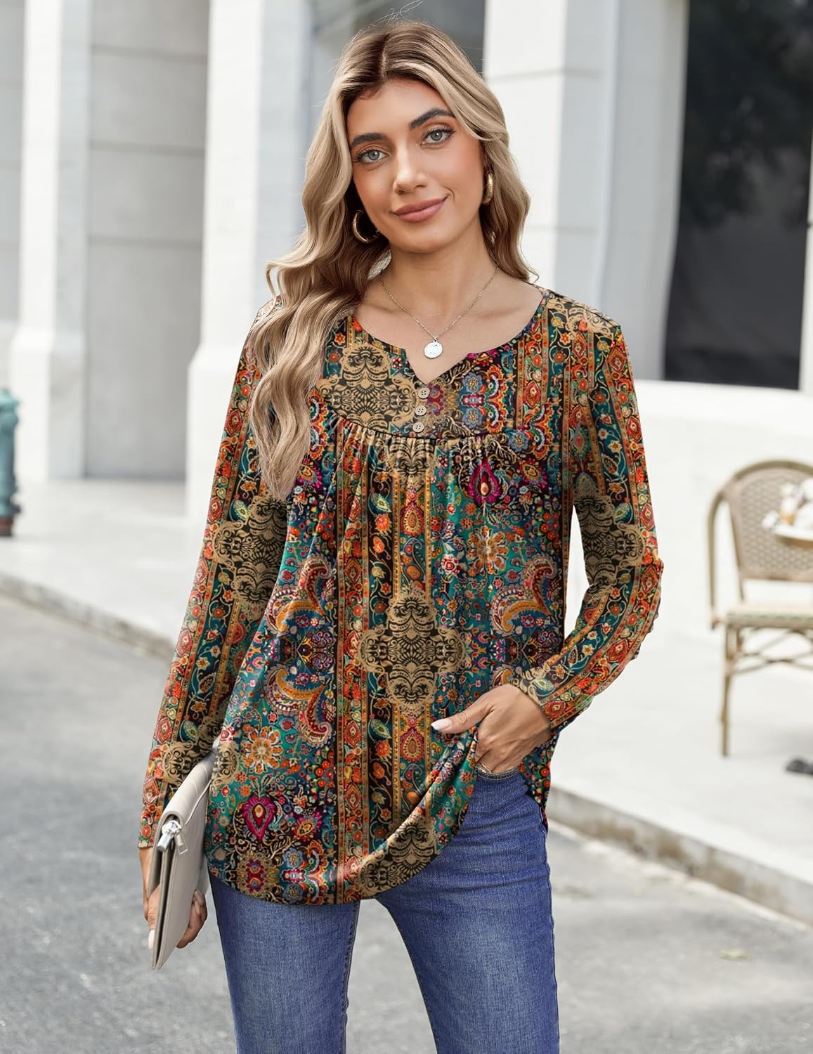 image:imageZeagoo Womens Tops Long Sleeve Shirts Boho Tops for Women 2026 Fall Blouses Ladies Sweatshirts Spring Fashion ClothingA01ethnic Style