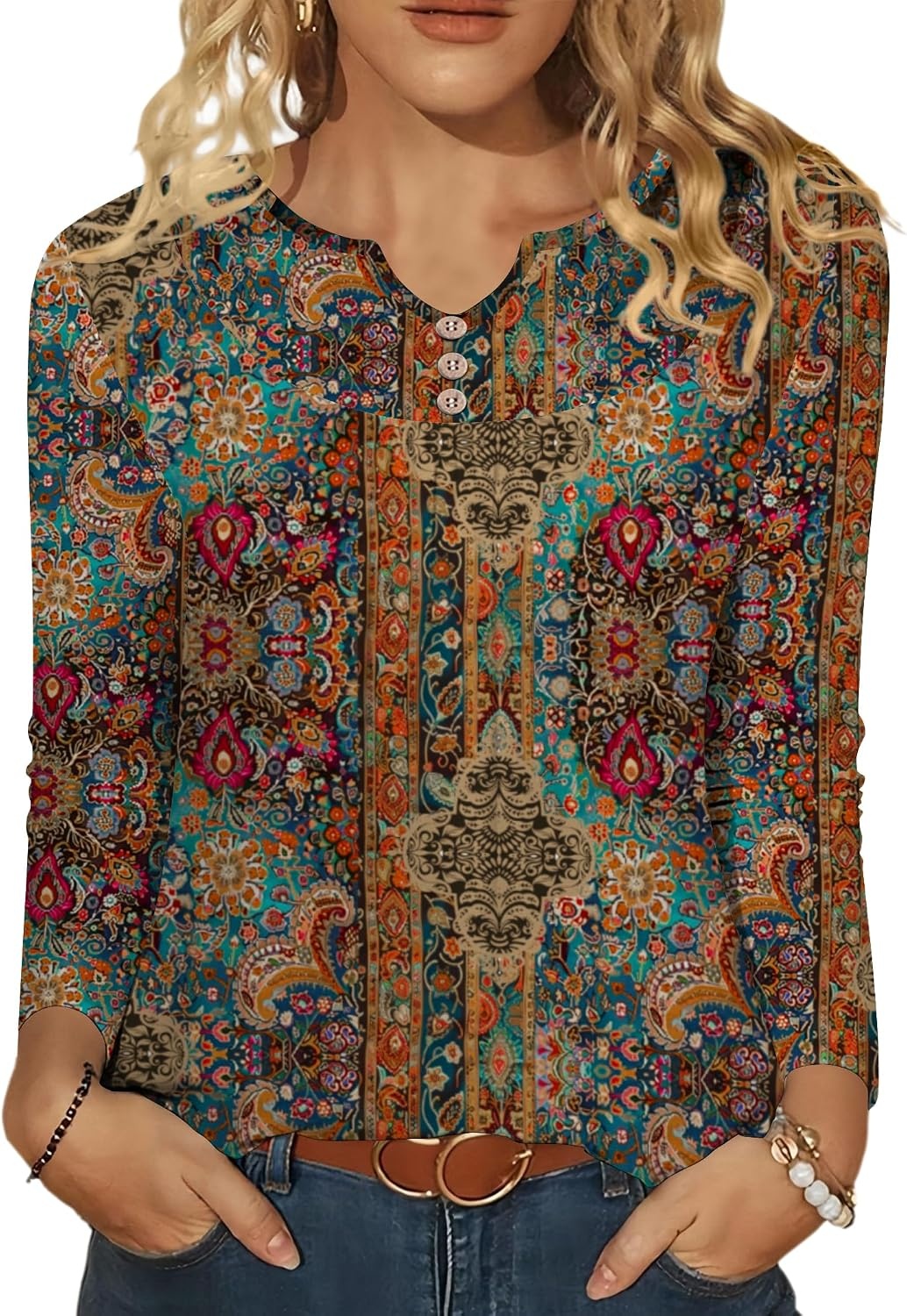 image:imageZeagoo Womens Tops Long Sleeve Shirts Boho Tops for Women 2026 Fall Blouses Ladies Sweatshirts Spring Fashion ClothingA01ethnic Style