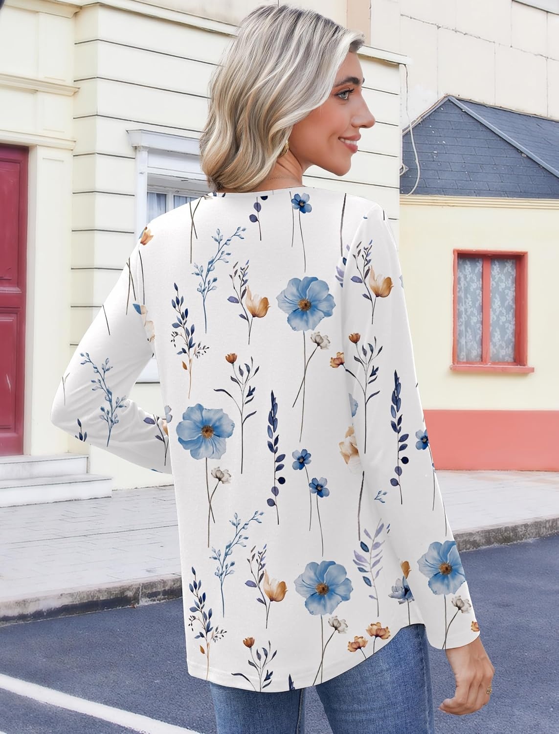 image:imageZeagoo Womens Tops Long Sleeve Shirts Boho Tops for Women 2026 Fall Blouses Ladies Sweatshirts Spring Fashion ClothingA01white Print