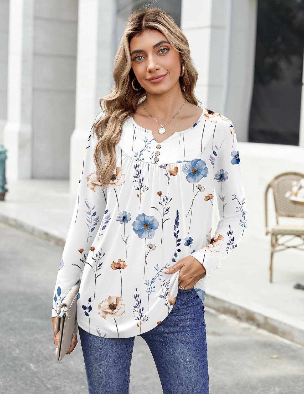 image:imageZeagoo Womens Tops Long Sleeve Shirts Boho Tops for Women 2026 Fall Blouses Ladies Sweatshirts Spring Fashion ClothingA01white Print