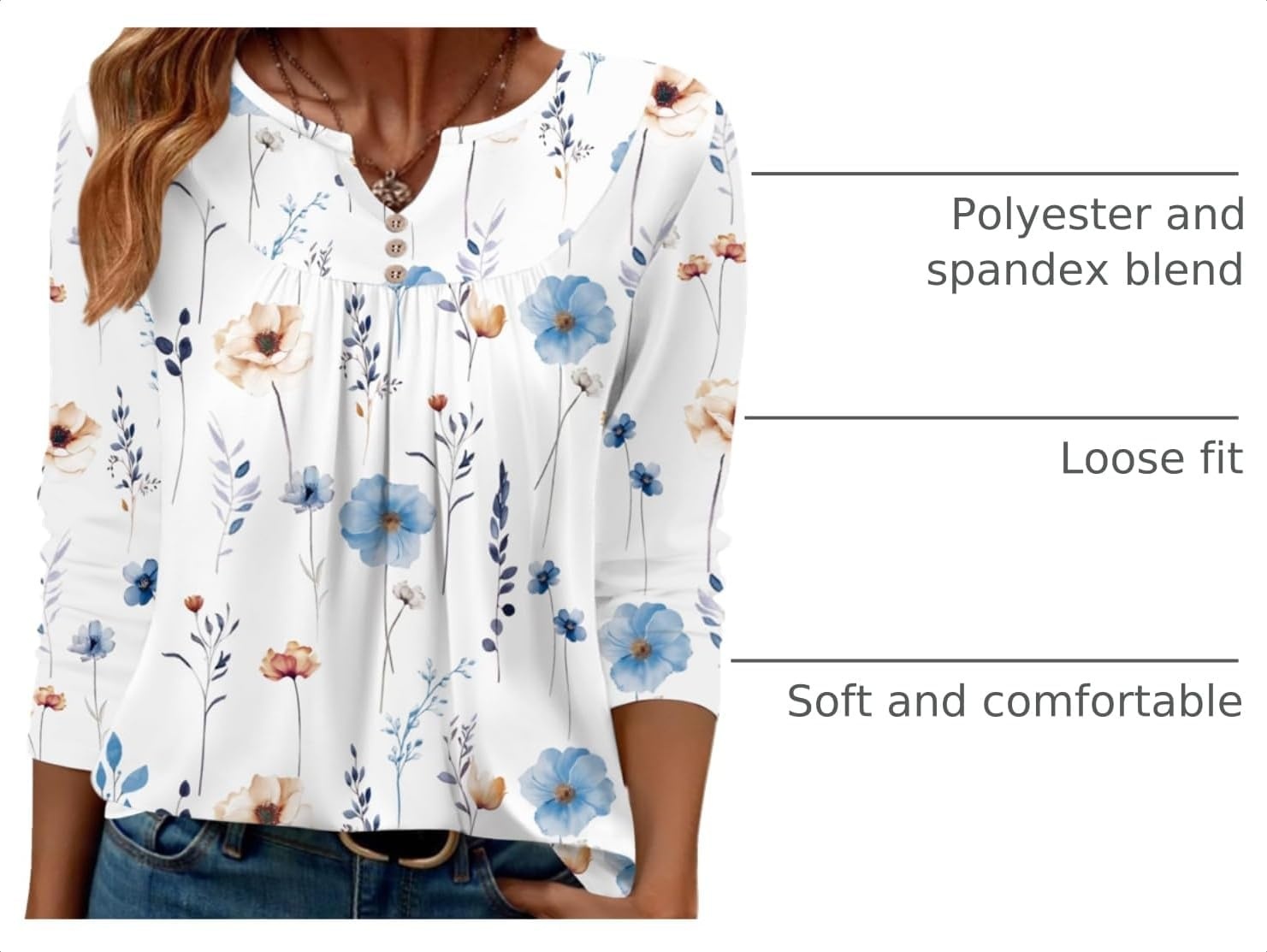 image:imageZeagoo Womens Tops Long Sleeve Shirts Boho Tops for Women 2026 Fall Blouses Ladies Sweatshirts Spring Fashion ClothingA01white Print